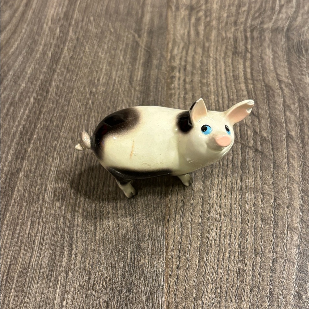 Vintage Hagen Renaker Black & White Papa Pig Blue Eyes Small Chips AS IS